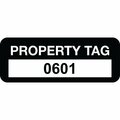 Lustre-Cal Property ID Label PROPERTY TAG Polyester Black 2in x 0.75in  Serialized 0601-0700, 100PK 253744Pe1K0601